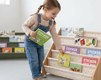 Drewniany regał na książki Montessori dla dzieci, wolnostojący, organizer do pokoju dziecięcego, 2-poziomowy, łatwy w montażu, prezent dla niej