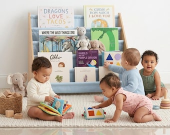 Kids Wooden Montessori Bookshelf Freestanding Book Rack for Toddlers Nursery Playroom Storage Organizer 2-Tier Easy Assembly Gift For Her