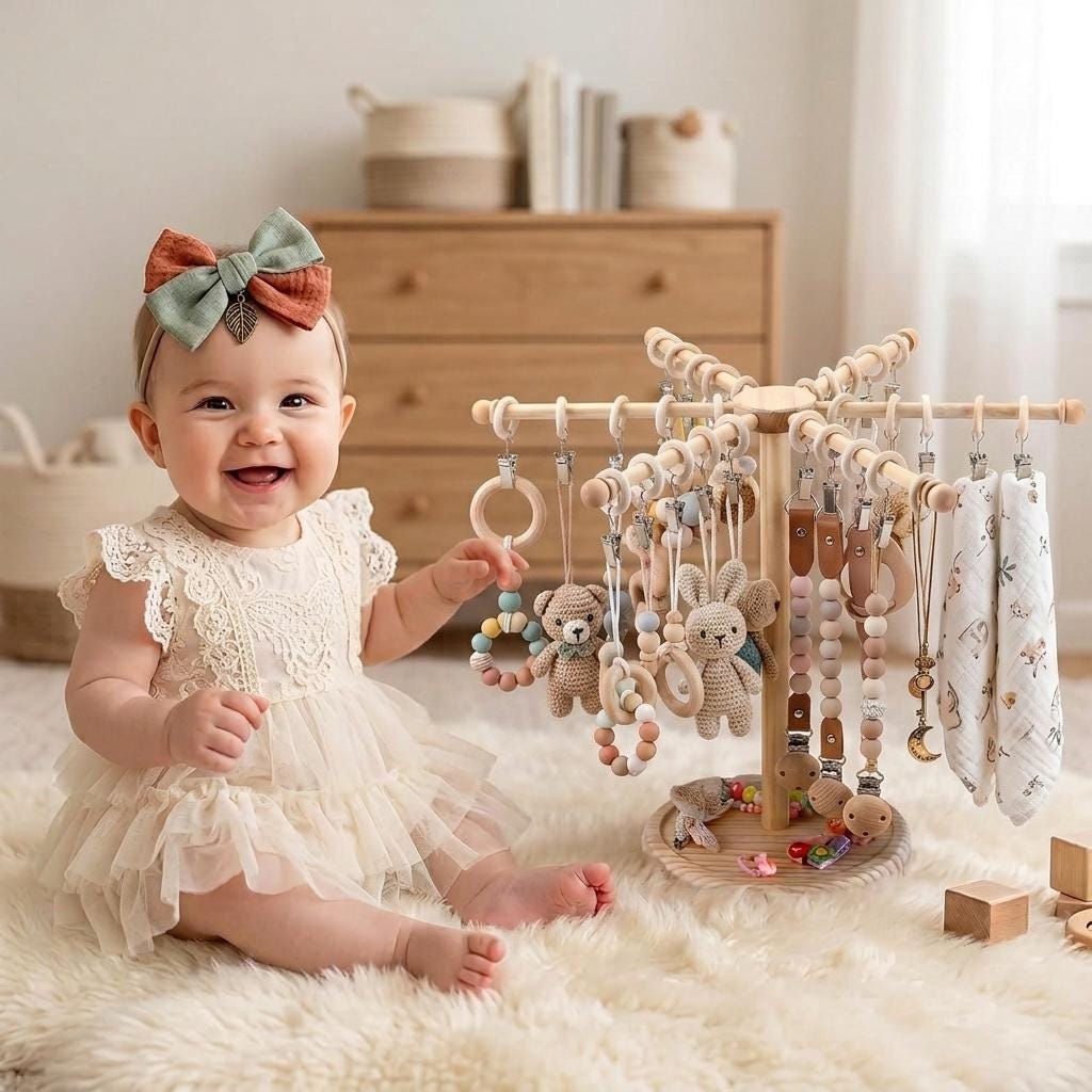 360 Rotating Baby Headband Holder, Wooden Hair Bow Organizer for Girls,…