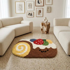 Swiss Roll Bath Mat, Dessert Food Shaped Bathroom Rug, Cute Irregular Kitchen Mat, Soft Fluffy Non Slip Floor Rug, Absorbent Washable