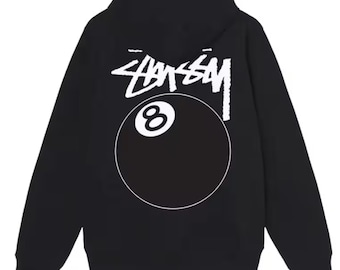 Zwarte 8-ball grafische hoodie met rits - op urban streetwear geïnspireerd unisex sweater voor vrijetijdskleding