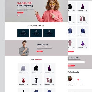 Puede incluir: Una interfaz de sitio web para una tienda de ropa en línea llamada Famms, que presenta una sección principal con una sudadera con capucha rosa, una barra de navegación, una sección de por qué comprar con nosotros y una cuadrícula de productos.