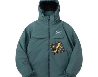 Chaqueta de plumas verde Arcteryx Macai Goretex para esquí / Sudadera negra con capucha / Regalo para él / para ella
