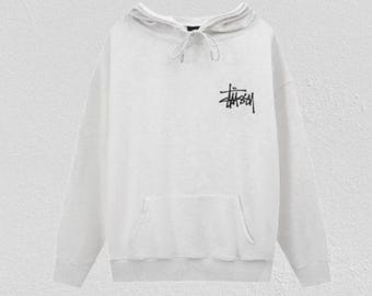 Basic Stussy Oversized White Hoodie – Minimal Streetwear Pullover, Unisex Casual Wear
