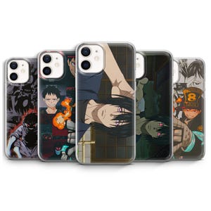 May include: A collection of five phone cases featuring anime-style character designs. The cases display various characters with vibrant colors and detailed artwork. The cases are designed to fit a smartphone.