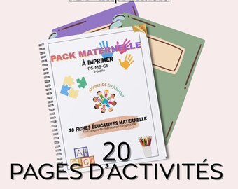 Pack de 20 fiches activités préscolaire - niveau maternelle - PS/MS/GS - imprimable pdf