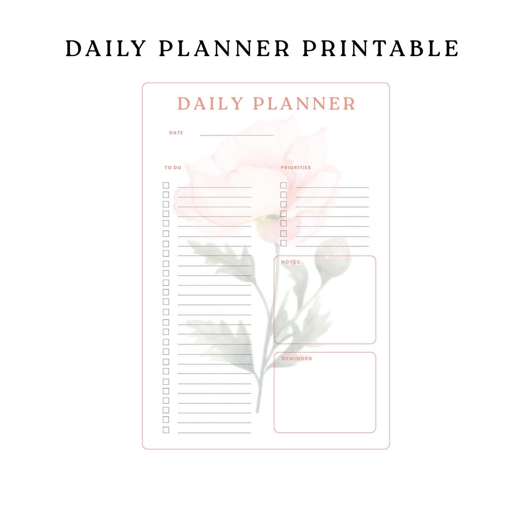Minimal Floral Daily Planner Printable | A4 Print at Home | to Do List ...