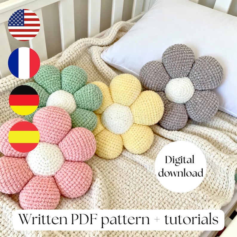 Crochet Pillow Pattern Daisy Pillow Home Decor PDF image 1