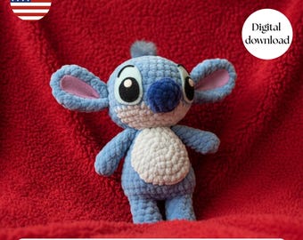 Blue Alien Crochet Pattern Amigurumi Stitch inspired Plush Toy PDF