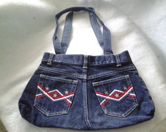 Bolsa Jeans Azul Reciclada Vermelha, Branca e Azul
