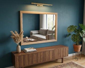 Grote houten lijst wandspiegel halverwege de eeuw moderne make-upspiegel natuurlijk eiken woondecoratie