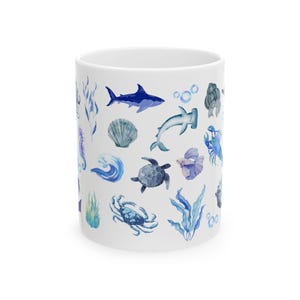 Ocean life Inspired Ceramic Mug, Marine Life Art Print, Underwater Theme, Whale Mug, Seaside