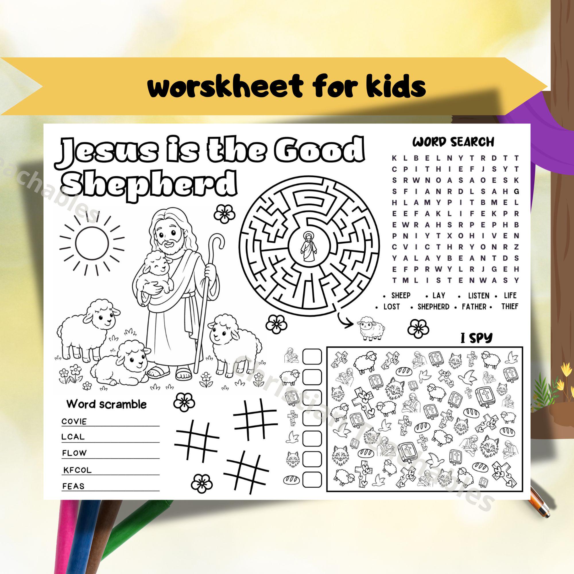 Christian Kids Activity Printable Jesus Good Shepherd Worksheet, Bible ...