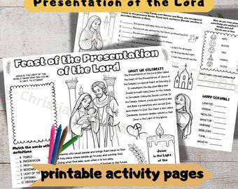 Feast of the Presentation of the Lord | Candlemas Activity Placemat | Catholic Worksheet for Kids