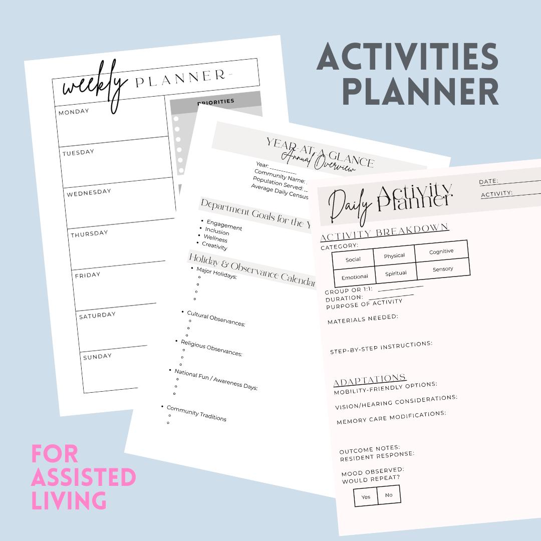 Senior Activities Planner LOW INK Printable for Assisted Living 15 Page ...