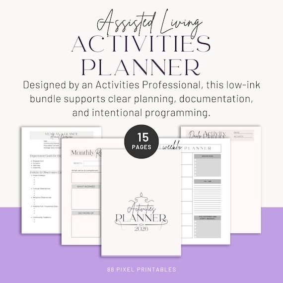 Senior Activities Planner LOW INK Printable for Assisted Living 15 page bundle