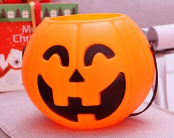 Autumn Spooky Trick or treat girl. Halloween Candy Pumpkin Pail with bow cookie cutter Fall