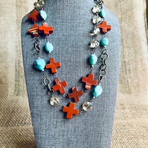 Southwestern Style Turquoise and Red Jasper necklace, double stranded