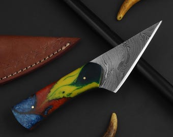 Cuchillo Kiridashi hecho a mano, cuchillo de caza de Damasco, cuchillo de bolsillo y funda, regalo para él, cuchillos de EE. UU.