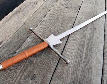 Espada Hema Federschwert hecha a mano de acero con alto contenido de carbono, espiga completa, espada larga de práctica