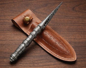 Daga de supervivencia para caza, cuchillo y funda de acero de Damasco forjado a mano, regalo para él
