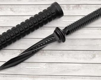 Cuchillo de lanza de triple hoja trenzada hecho a mano, de fuerza fija, Jagdkommando, fabricado en EE. UU.