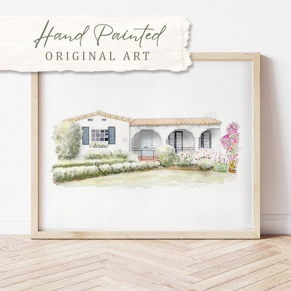 Portrait Commission Hand Painted House Watercolor Painting from Photo