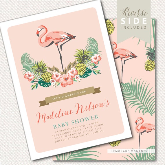 Flamingo Baby Shower Invitation Luau Image 0