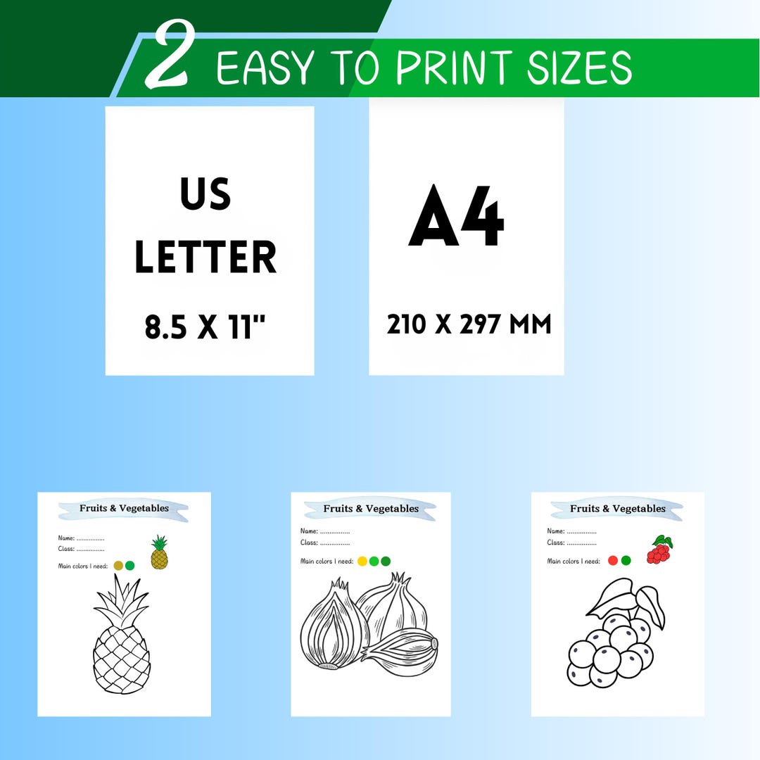 Fruits and Vegetables Coloring Book | Printable PDF | 20 Easy Coloring ...