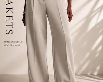 Pantalones de pierna ancha para mujer, de talle alto, estilo casual de negocios para la oficina.