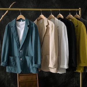 Blazer da uomo leggero in lino – Giacca da completo estiva traspirante, nera, stile UK