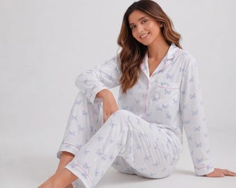 Women Cotton Pajama Set – Soft Breathable Sleepwear, Cute Loungewear, Long Sleeve Nightwear, Gift for Her