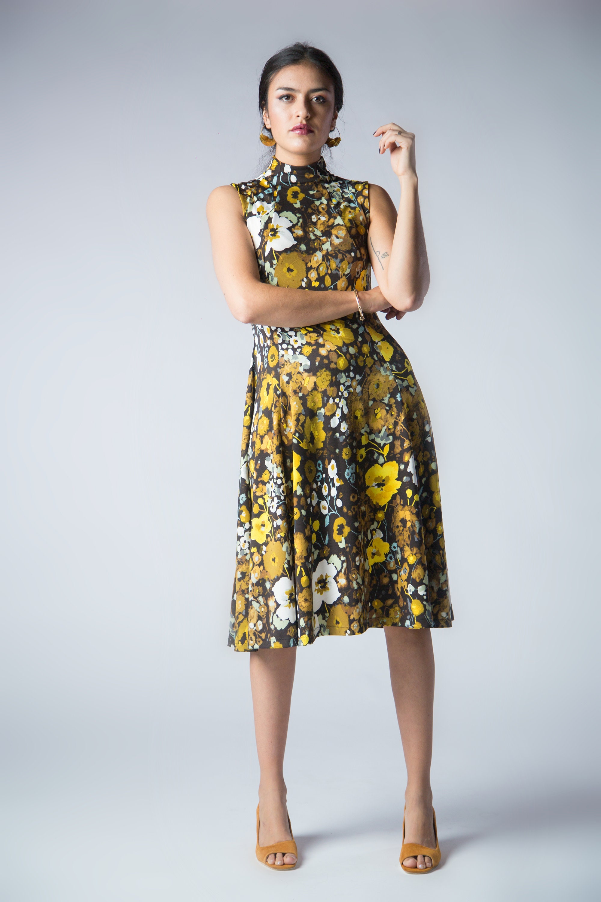 slim fit dress slacks Mustard Fit And Flare Knit Dress · Filly Flair