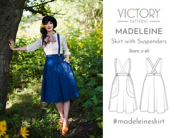 Vintage inspired skirt with suspenders | PDF Sewing Pattern