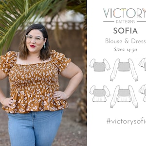 Shirred Summer Dress and Top with Four Sleeve Options | Sizes 14-30 | PDF Sewing Pattern