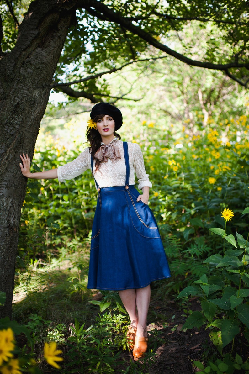 Vintage inspired skirt with suspenders PDF Sewing Pattern image 2