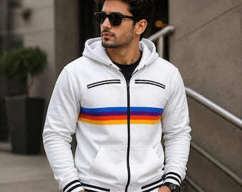 Sudadera con capucha de rayas arcoíris inspirada en el proyecto "Hail Mary" de Ryan Gosling para hombre.