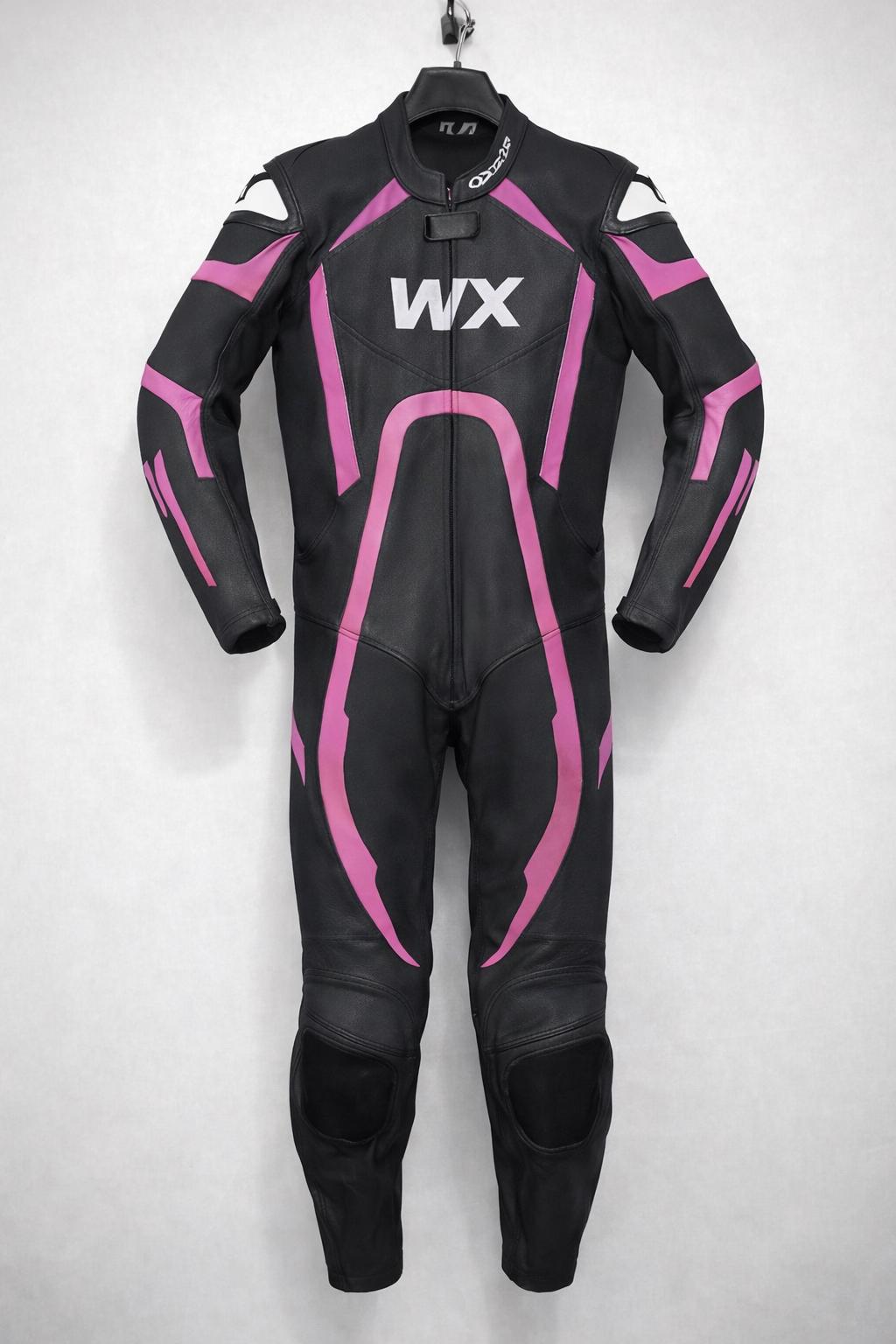 Wolfx WX Edition Leather Biker Suit – Matte Black & Pink