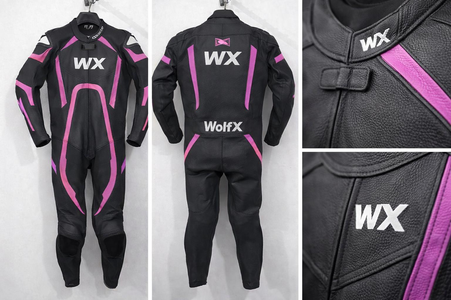 Wolfx WX Edition Leather Biker Suit – Matte Black & Pink