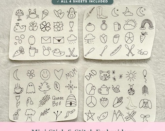 Miniborduurontwerpen met stokjes en steken – direct downloaden – 80 kleine 1-inch transfers – geschikt voor beginners