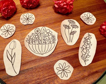 Botanische bloemenborduurpatronen | In water oplosbare plakken en steken | Borduurwerk voor beginners | Hoepelkunst