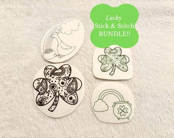 St. Patrick's Day-borduurpatroon | Lucky Shamrock Stick and Stitch Transfer | Borduurwerk voor beginners