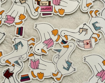 Vinylsticker boekenliefhebber | Waterdicht leesgrage sticker | Cadeau laptopbidon voor lezers | Grappige gans