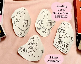 Borduurpatroon Book Lover | Plak- en steekoverdracht | Reading Goose-ontwerp | Boekachtig knutselcadeau