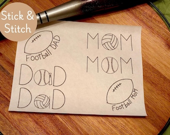 Bundel met steken en borduren | Voetbal, honkbal, softbal, volleybal Moeder vader cadeauontwerpen