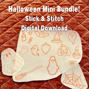 Paquete mini de bordado a mano de Halloween / Patrón de bordado a mano / Diseños de fantasmas, murciélagos, calabazas y brujas / Descarga digital