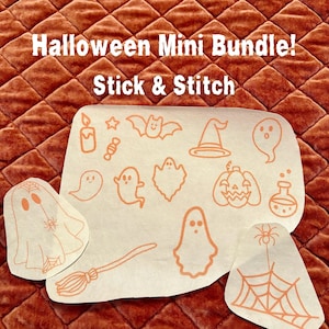Paquete mini de bordado a mano de Halloween / Patrón de bordado a mano / Diseños de fantasmas, murciélagos, calabazas y brujas