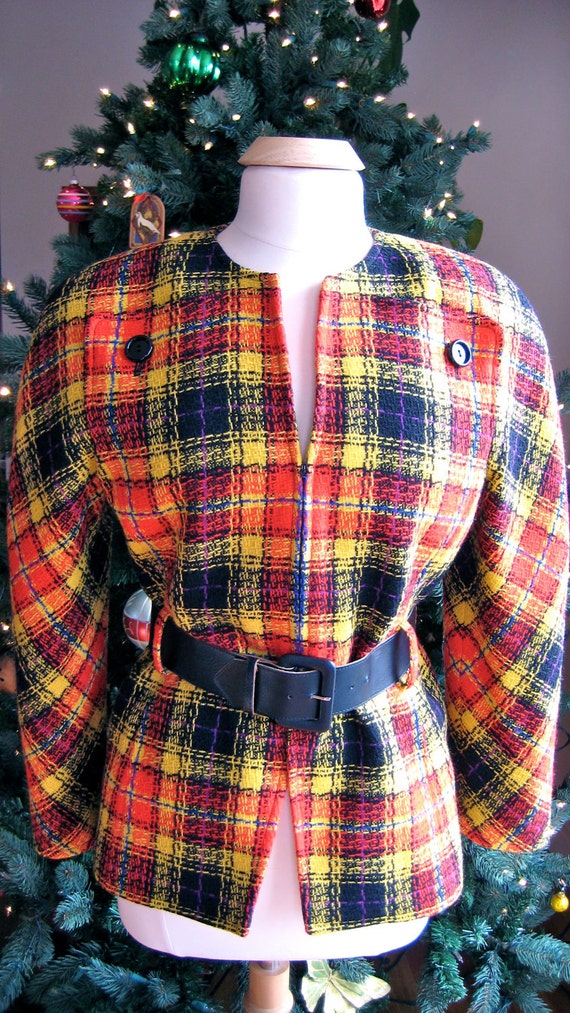 1980s Valentino Boutique Red Plaid Jacket with Bel