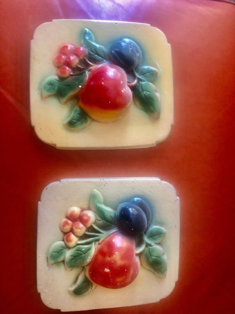 Set 2 Vintage Chalkware Fruit Wall Plaques as is Etsy