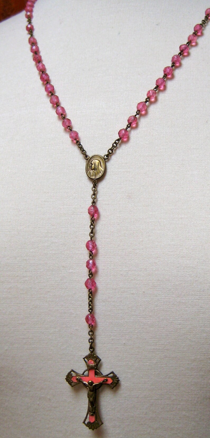 Italian Pink Rosary Beads Necklace main image 0